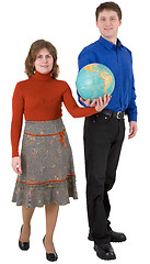 Image showing Man and woman hold globe