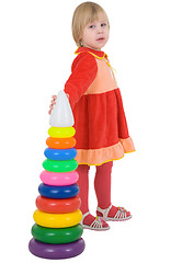 Image showing Girl in the red dress with toy