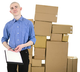 Image showing Courier and cardboard boxes