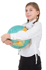 Image showing Schoolgirl with globe 