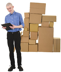 Image showing Messenger and pile of cardboard boxes