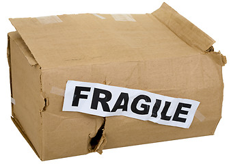 Image showing Crumpled cardboard box with inscription 