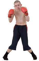 Image showing The thin boxer in gloves