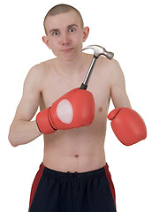 Image showing The thin boxer in gloves