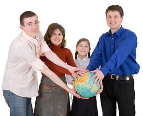 Image showing Family and terrestrial globe