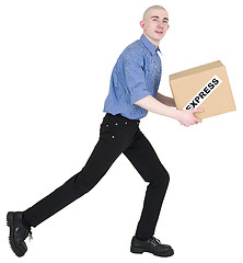 Image showing Courier and cardboard box