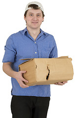 Image showing Man with having a hole cardboard box