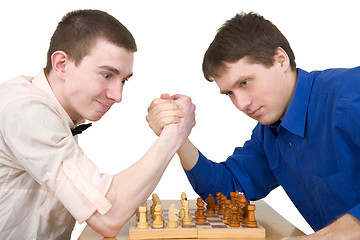 Image showing Wrestling mans and chess