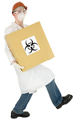 Image showing Scientist and cardboard box