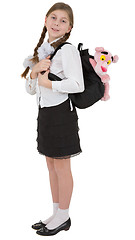 Image showing Schoolgirl with satchel on white