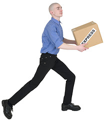 Image showing Man holding cardboard box