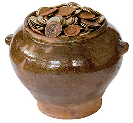 Image showing Ceramic pot with metal vintage money