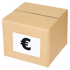 Image showing Cardboard box with a euro sign