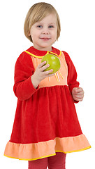 Image showing Girl in the red dress with apple