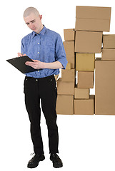 Image showing Man and pile cardboard boxes 