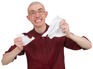 Image showing Man tear to pieces paper