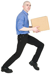 Image showing Man holding cardboard box