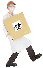 Image showing Man in doctor's smock and biohazard