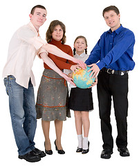 Image showing Family and terrestrial globe