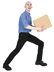 Image showing Man holding cardboard box