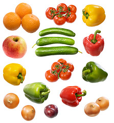 Image showing Tomato, orange, apple, onion, cucumber, plum and paprika