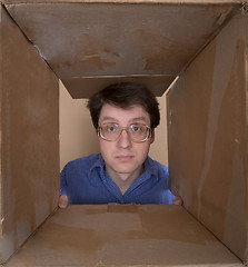 Image showing Man portrait inside carton box
