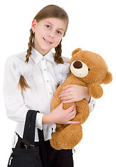 Image showing Schoolgirl with bear 