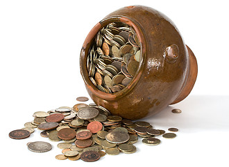 Image showing Clay pot with antique coins