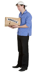 Image showing Man hold cardboard box with discription 