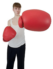 Image showing The thin boxer in gloves