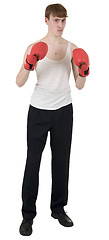 Image showing The thin boxer in gloves