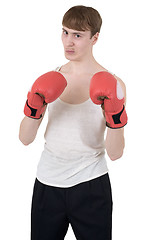 Image showing The thin boxer in gloves