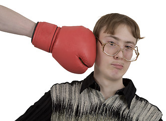 Image showing Man of kick on boxer glove