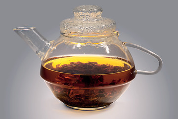 Image showing Glass teapot with strong tea