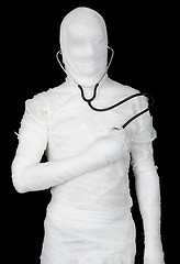 Image showing Man in costume mummy with stethoscope