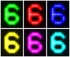 Image showing Set a glowing symbol of the number 6