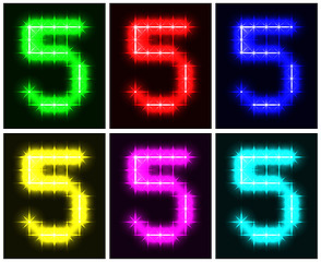 Image showing Set a glowing symbol of the number 5