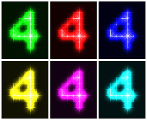 Image showing Set a glowing symbol of the number 4