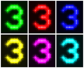 Image showing Set a glowing symbol of the number 3