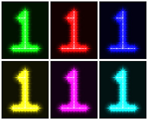 Image showing Set a glowing symbol of the number 1