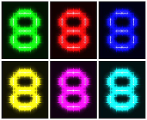 Image showing Set a glowing symbol of the number 8