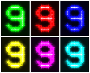 Image showing Set a glowing symbol of the number 9