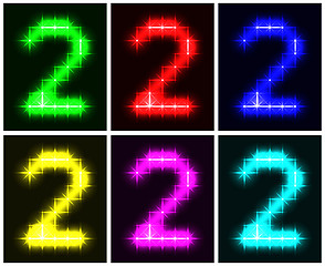 Image showing Set a glowing symbol of the number 2