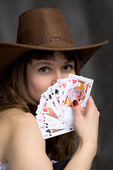 Image showing Portrait girl with a playing-cards