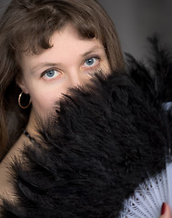 Image showing Portrait of the girl with a fan