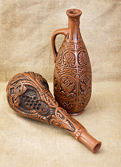 Image showing Two ceramic brown bottles