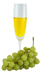 Image showing Still-life with a glass of wine and green grapes