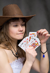 Image showing Portrait girl with a playing-cards