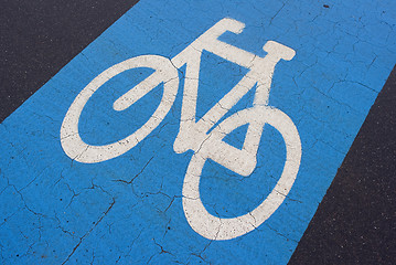 Image showing Blue bicycle lane