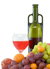 Image showing Bright still life with wine and fruit